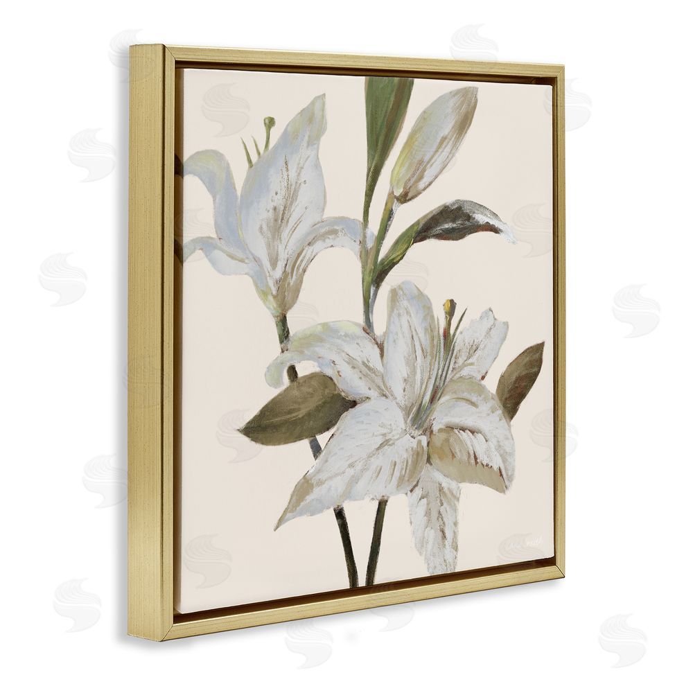 Sundance Graphics Lilies Soft Beige Gold Floating Frame Canvas Wall Art Print