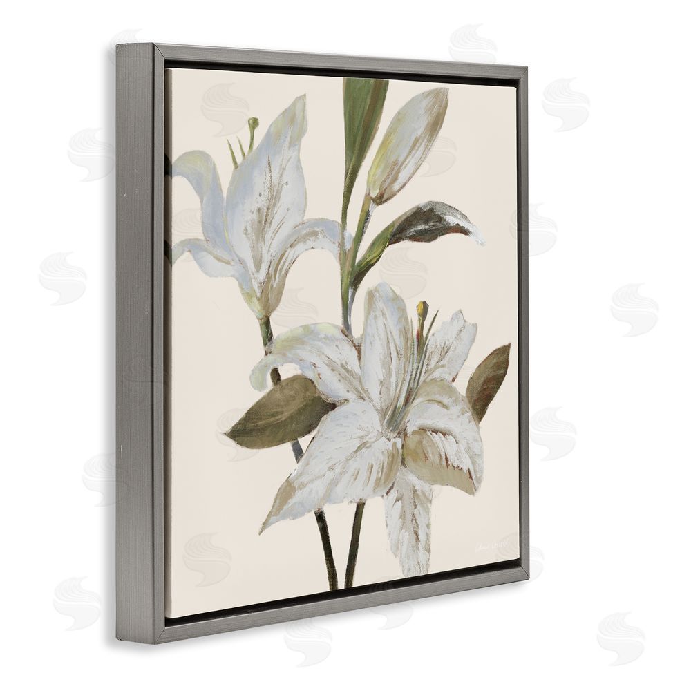 Sundance Graphics Lilies Soft Beige Gray Floating Frame Canvas Wall Art Print