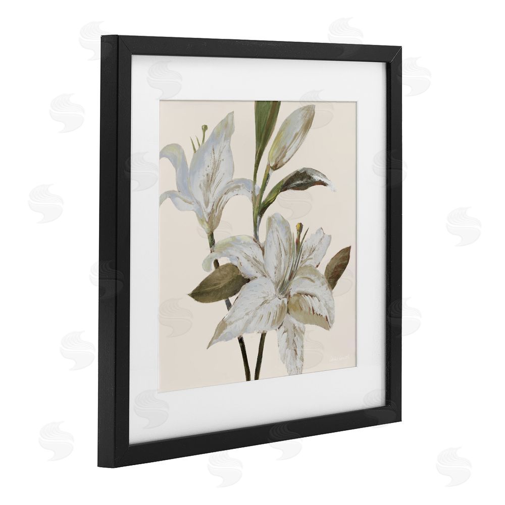 Sundance Graphics Lilies Soft Beige Black Framed Print Under Glass Wall Art