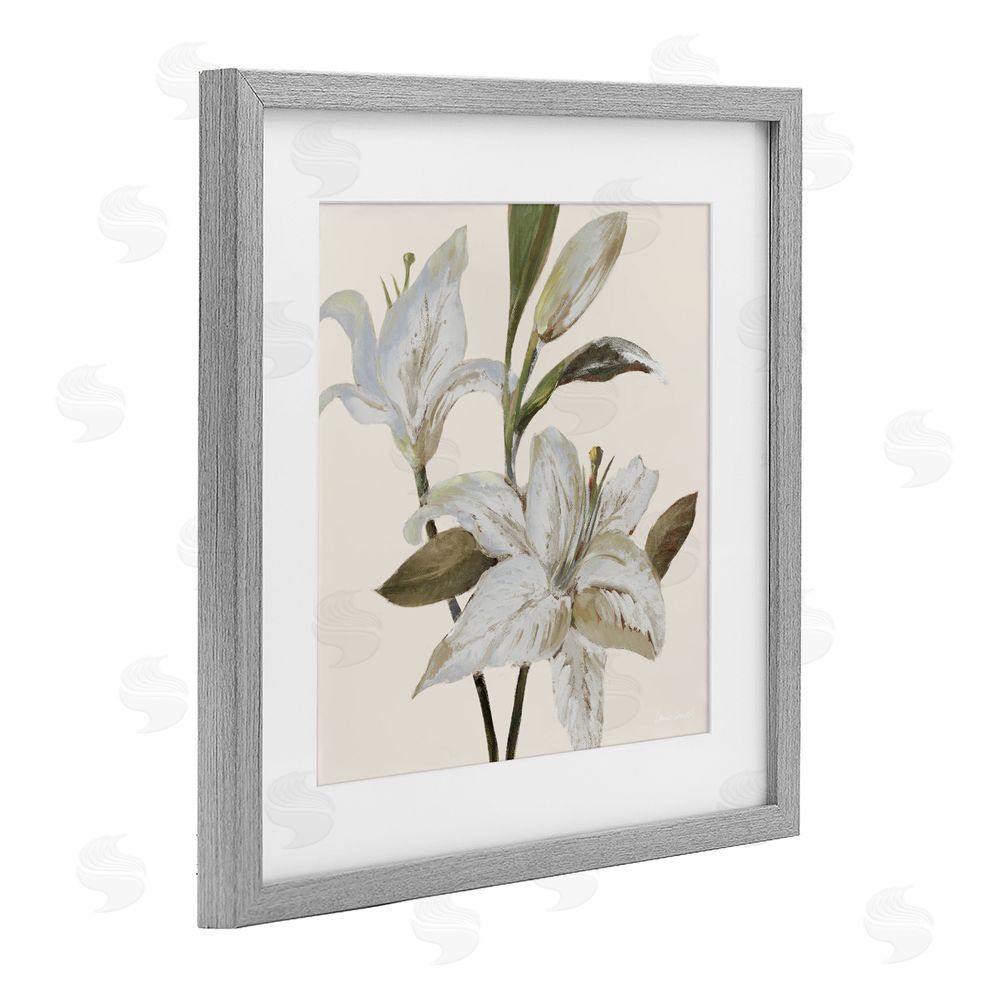 Sundance Graphics Lilies Soft Beige Gray Framed Print Under Glass Wall Art