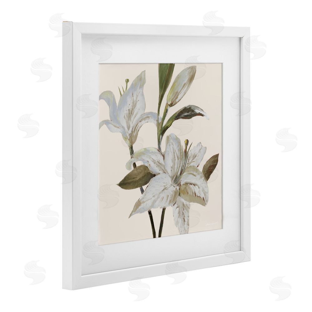 Sundance Graphics Lilies Soft Beige White Framed Print Under Glass Wall Art