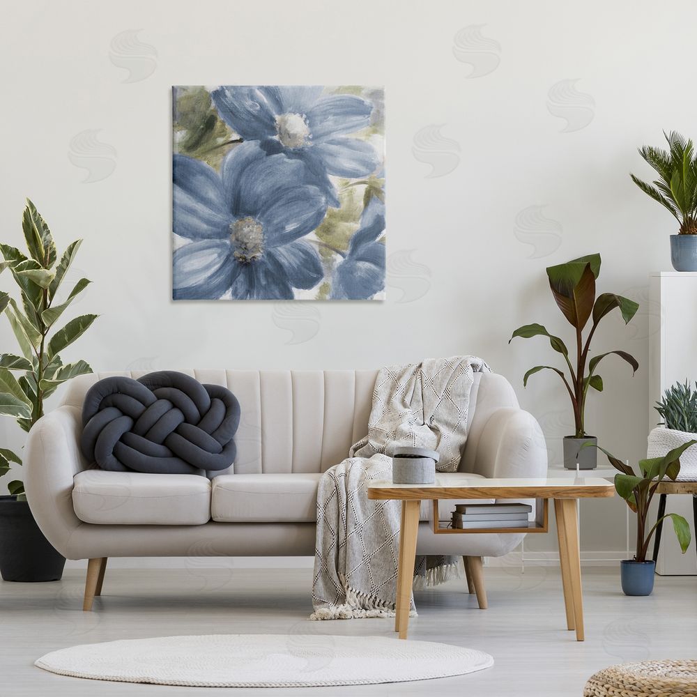 Lanie Loreth Walk In Beauty Blue Flowers Stretched Canvas Wall Art in Room