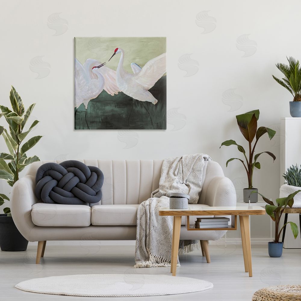 Robin Maria White Sandhill Cranes Stretched Canvas Wall Art in Room