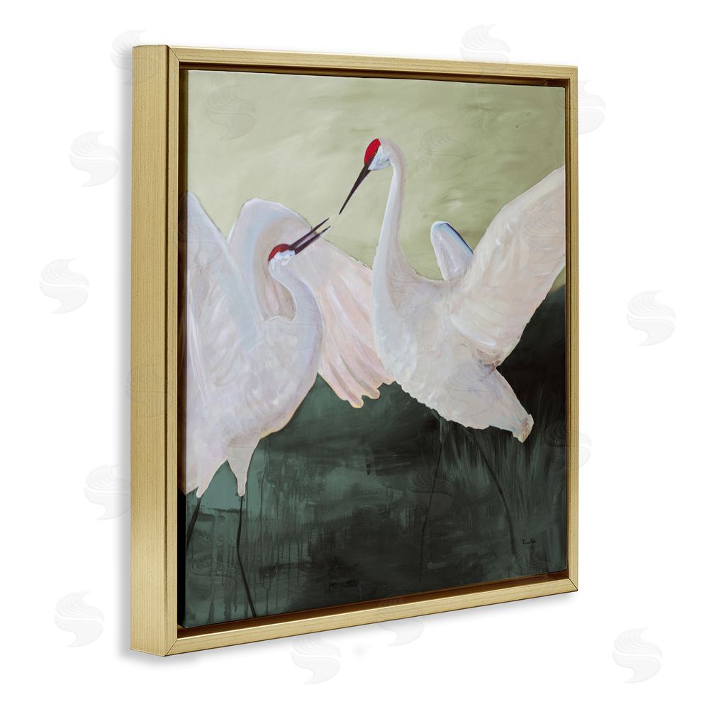 Robin Maria White Sandhill Cranes Gold Floating Frame Canvas Wall Art Print