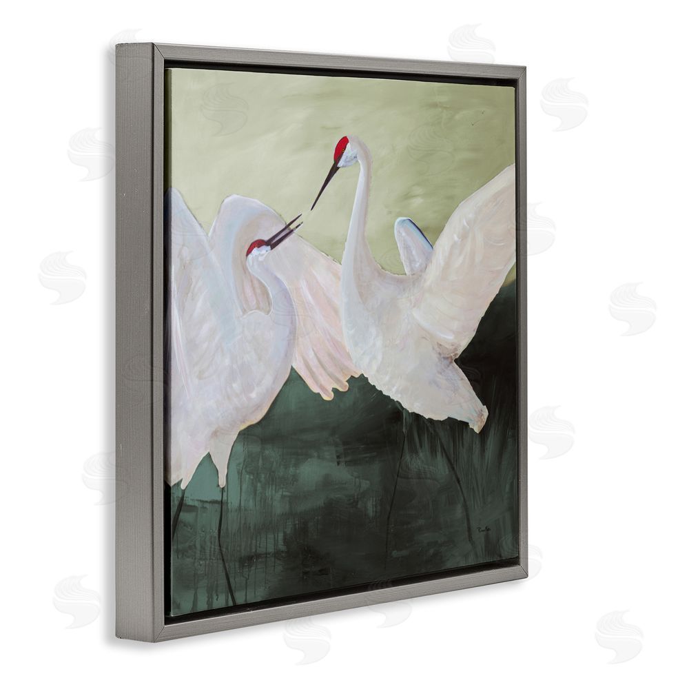 Robin Maria White Sandhill Cranes Gray Floating Frame Canvas Wall Art Print