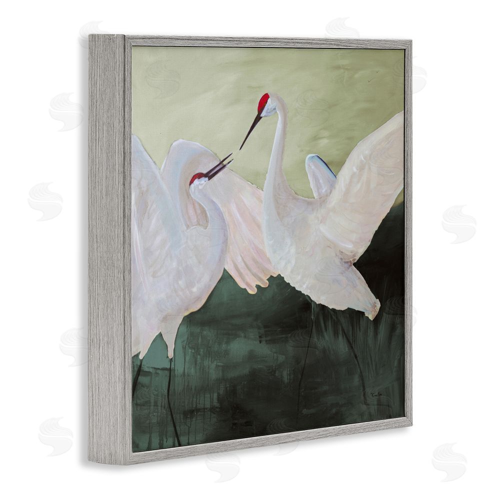Robin Maria White Sandhill Cranes Gray Framed Giclee Wall Art Print