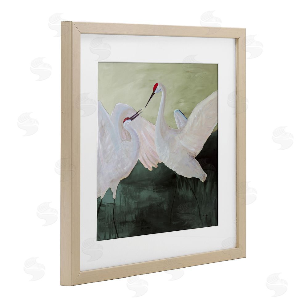 Robin Maria White Sandhill Cranes Birch Framed Print Under Glass Wall Art