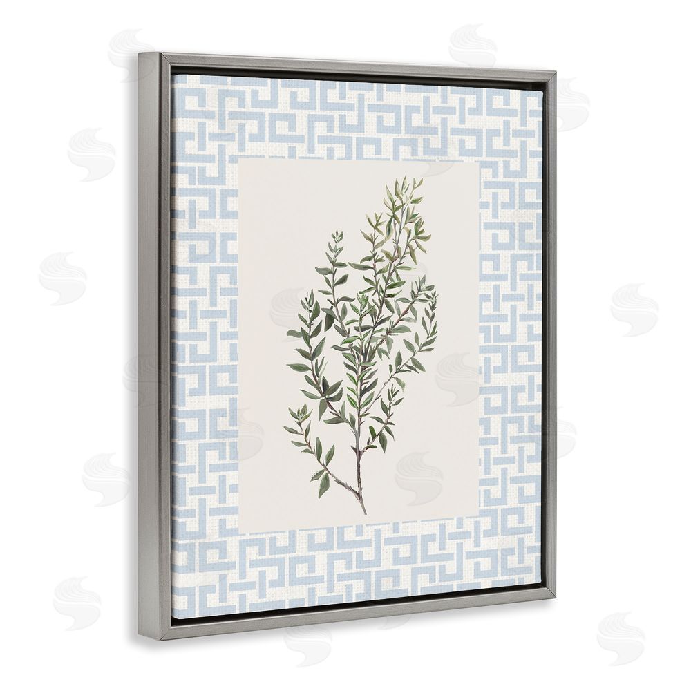 Sundance Graphics Leafy Herb on Geometric Gray Floating Frame Canvas Wall Art Print