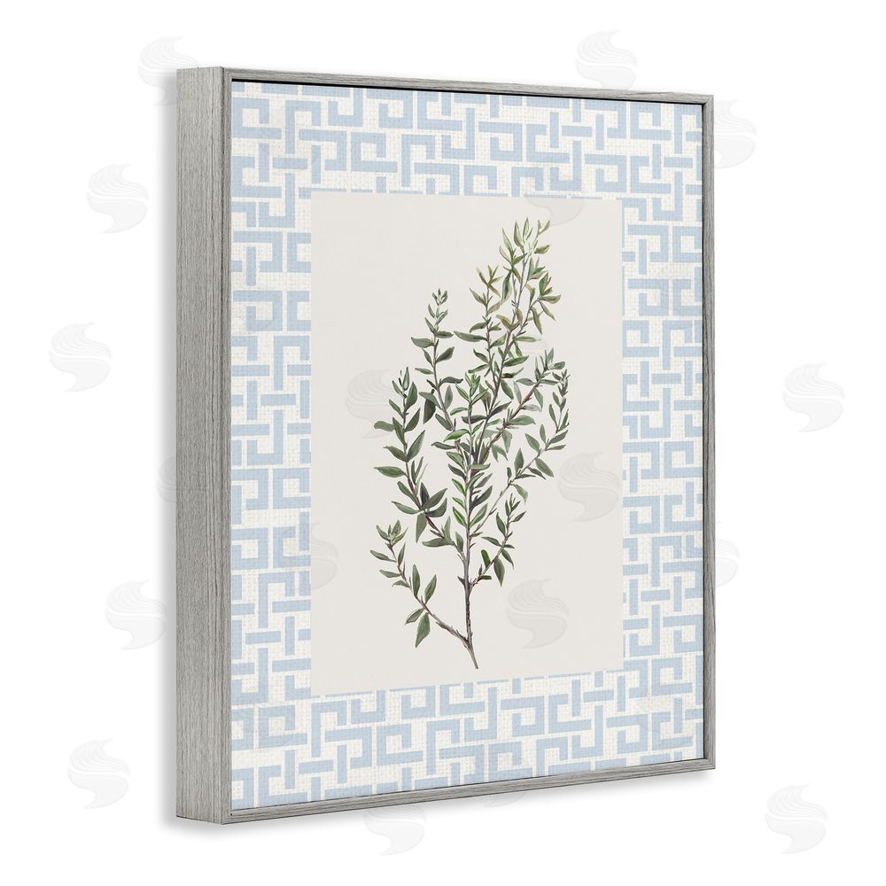Sundance Graphics Leafy Herb on Geometric Gray Framed Giclee Wall Art Print