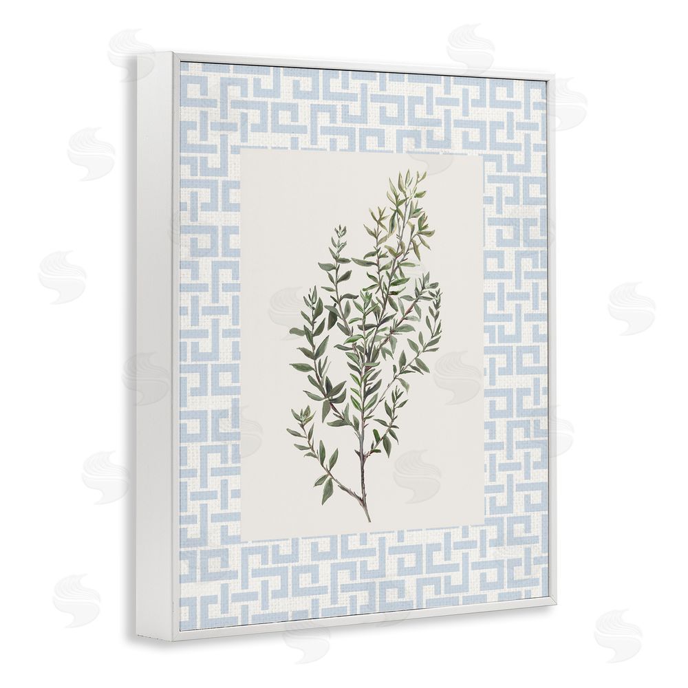 Sundance Graphics Leafy Herb on Geometric White Framed Giclee Wall Art Print