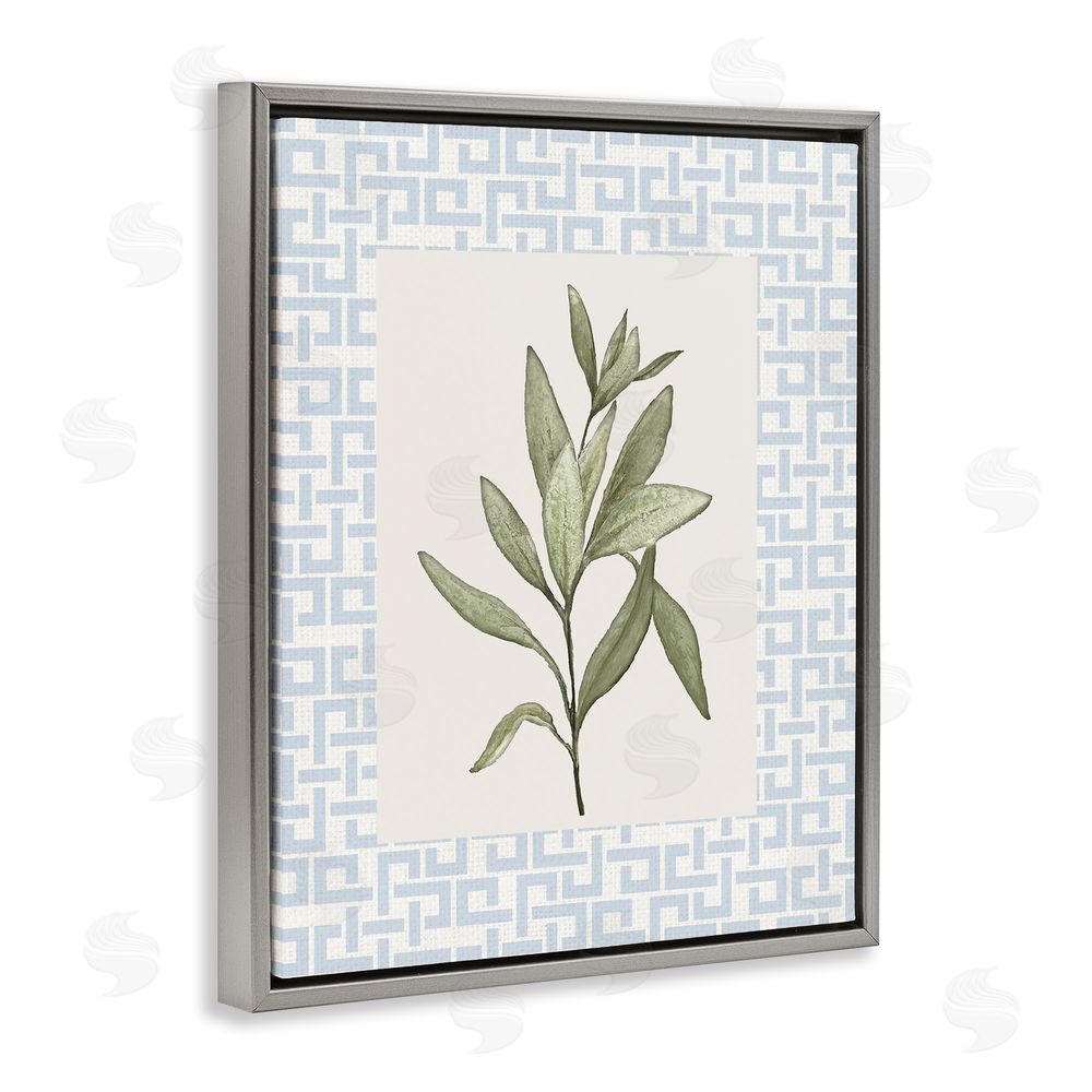 Sundance Graphics Leafy Fresh Herb Gray Floating Frame Canvas Wall Art Print