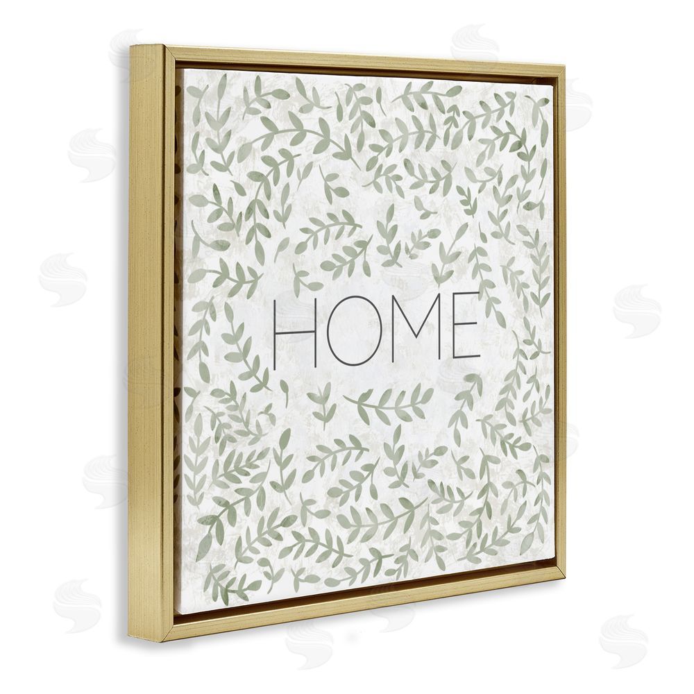 Sundance Graphics Curved Ivy Sprigs Greenery Gold Floating Frame Canvas Wall Art Print