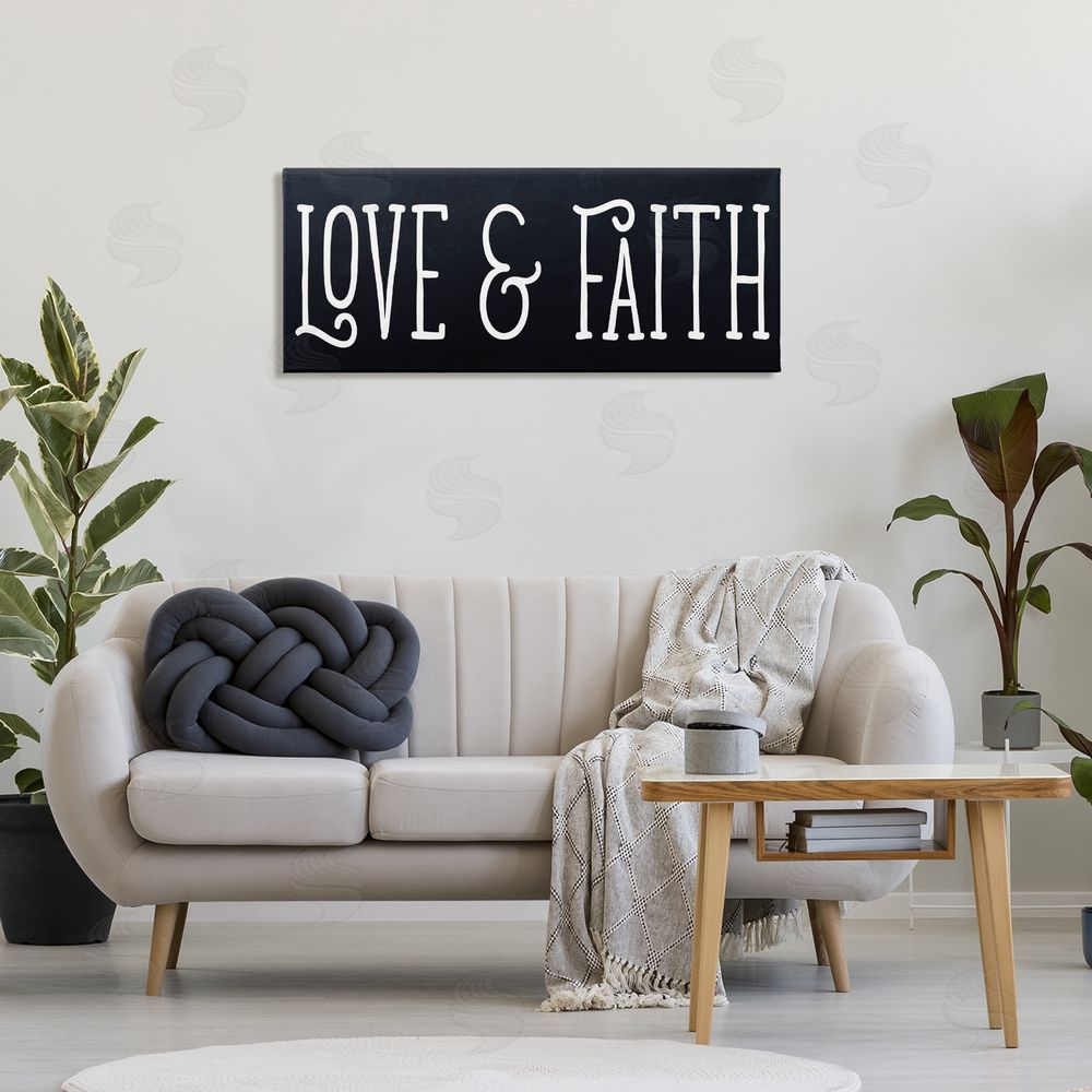 Sundance Graphics Love & Faith on Black Canvas Wall Art Print in Room