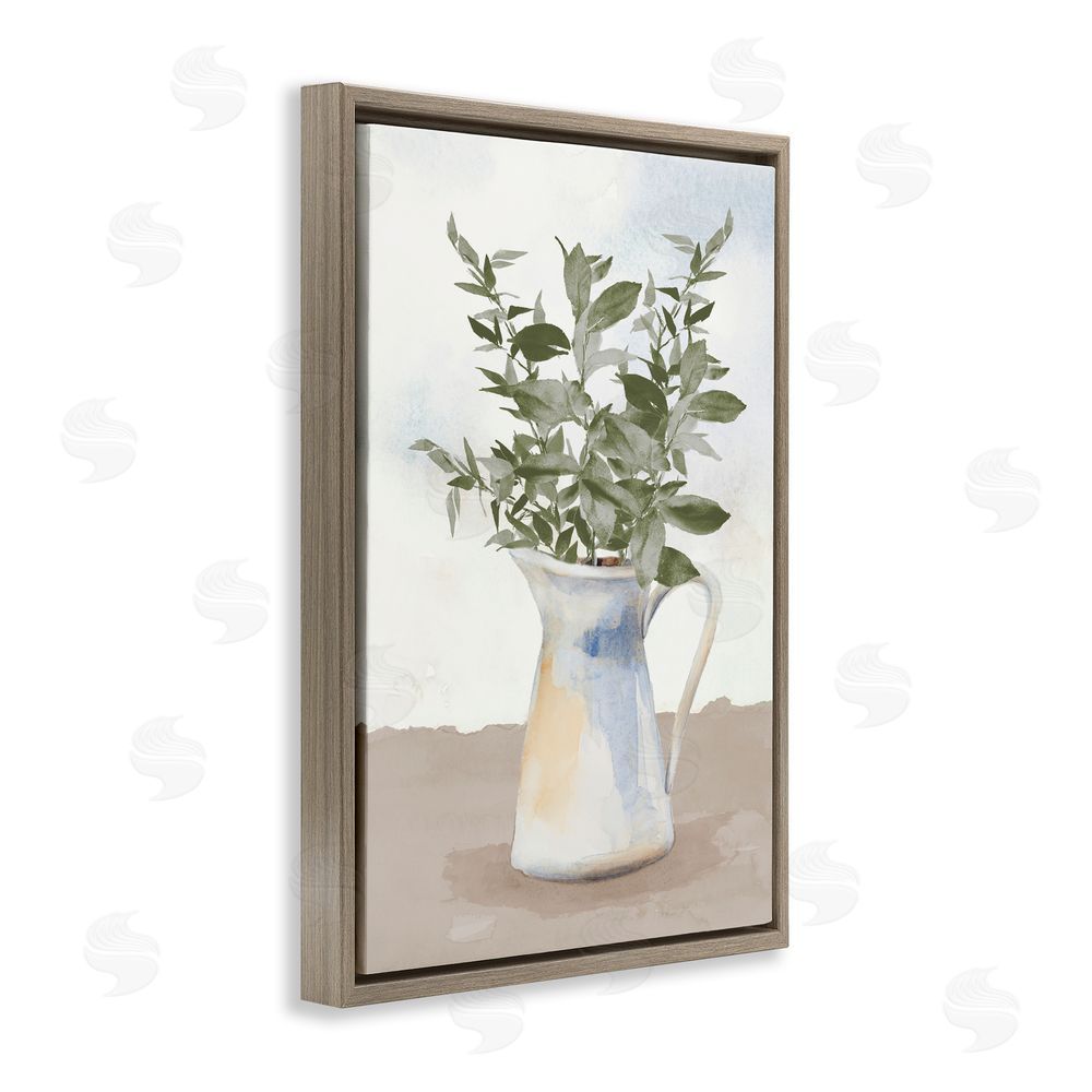 Sundance Graphics Eucalyptus Botanicals Vase Brown Floating Frame Canvas Wall Art Print
