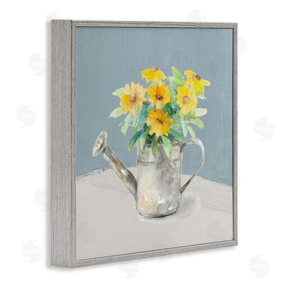 Sundance Graphics Daisies in Watering Can Gray Framed Giclee Wall Art Print