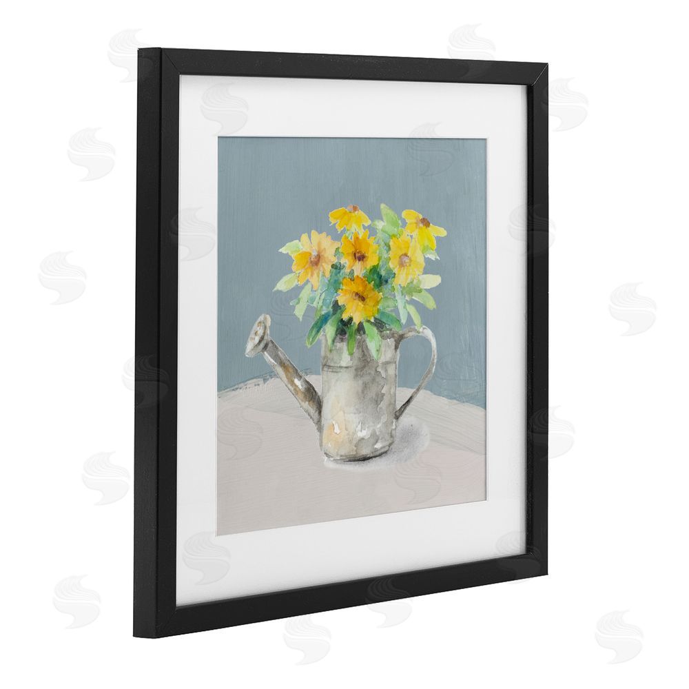 Sundance Graphics Daisies in Watering Can Black Framed Print Under Glass Wall Art