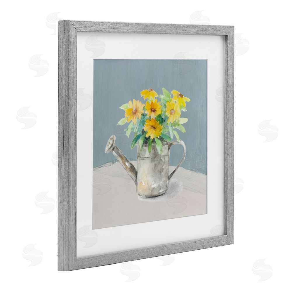 Sundance Graphics Daisies in Watering Can Gray Framed Print Under Glass Wall Art