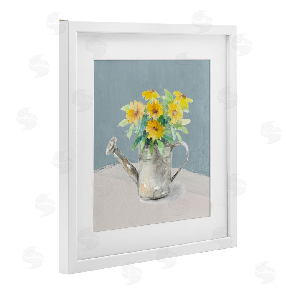 Sundance Graphics Daisies in Watering Can White Framed Print Under Glass Wall Art