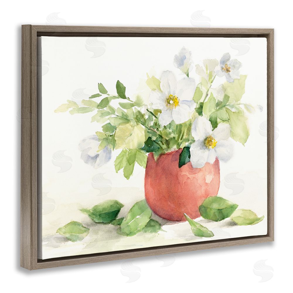 Lanie Loreth White Anemones in Copper Vase Brown Floating Frame Canvas Wall Art Print