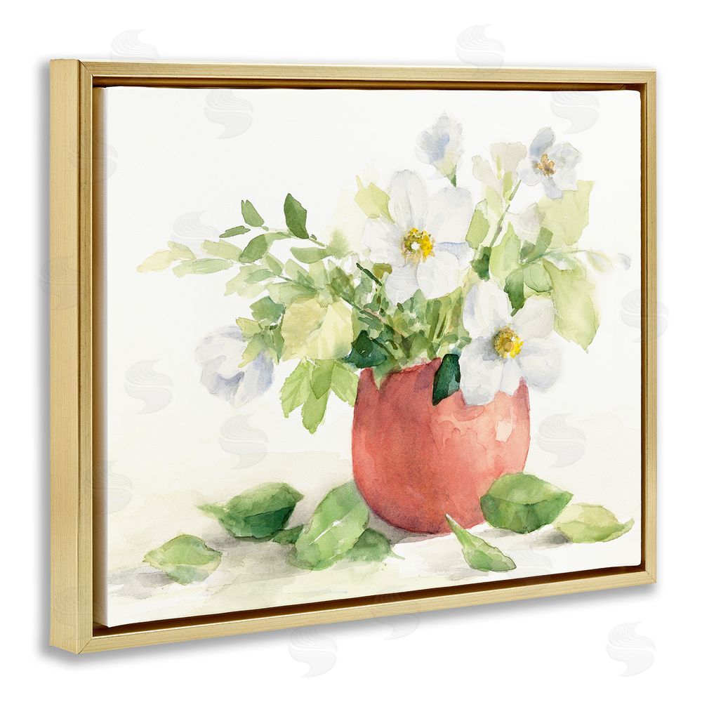 Lanie Loreth White Anemones in Copper Vase Gold Floating Frame Canvas Wall Art Print