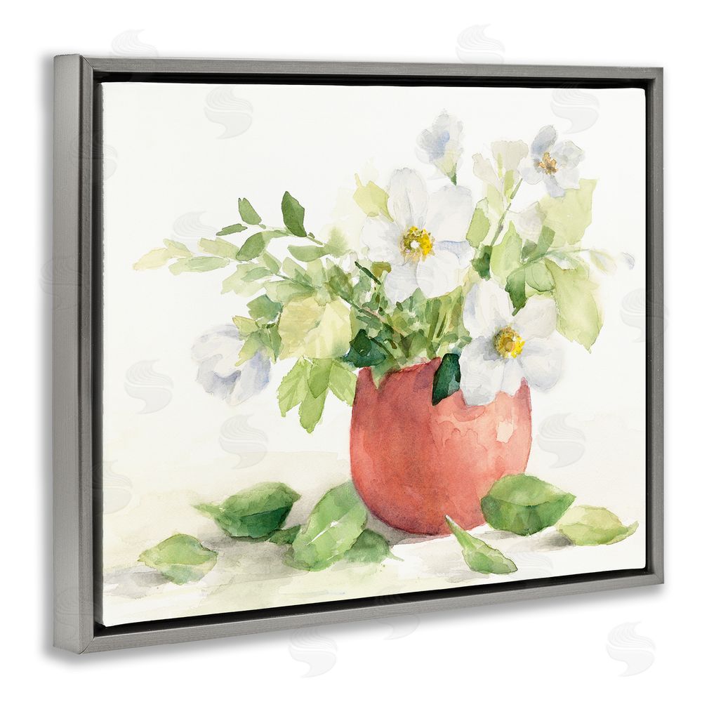 Lanie Loreth White Anemones in Copper Vase Gray Floating Frame Canvas Wall Art Print