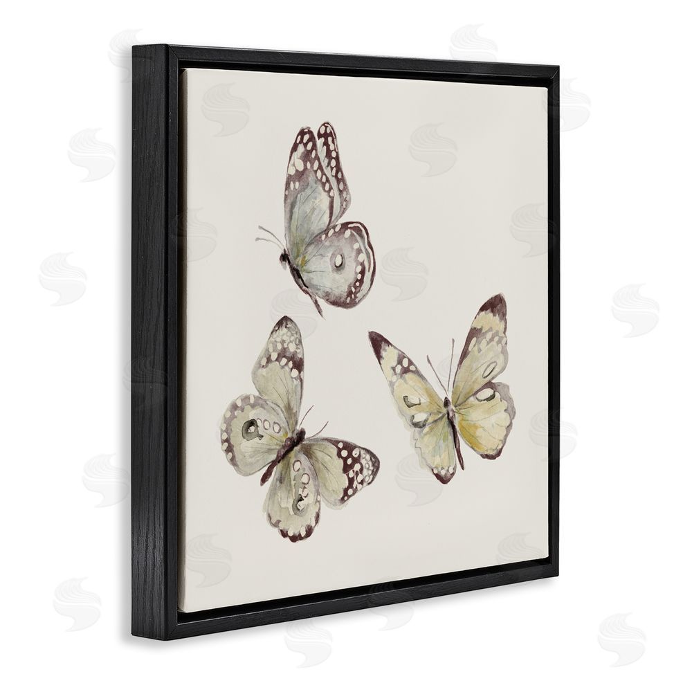Sundance Graphics Isolated Butterflies on Beige Black Floating Frame Canvas Wall Art Print
