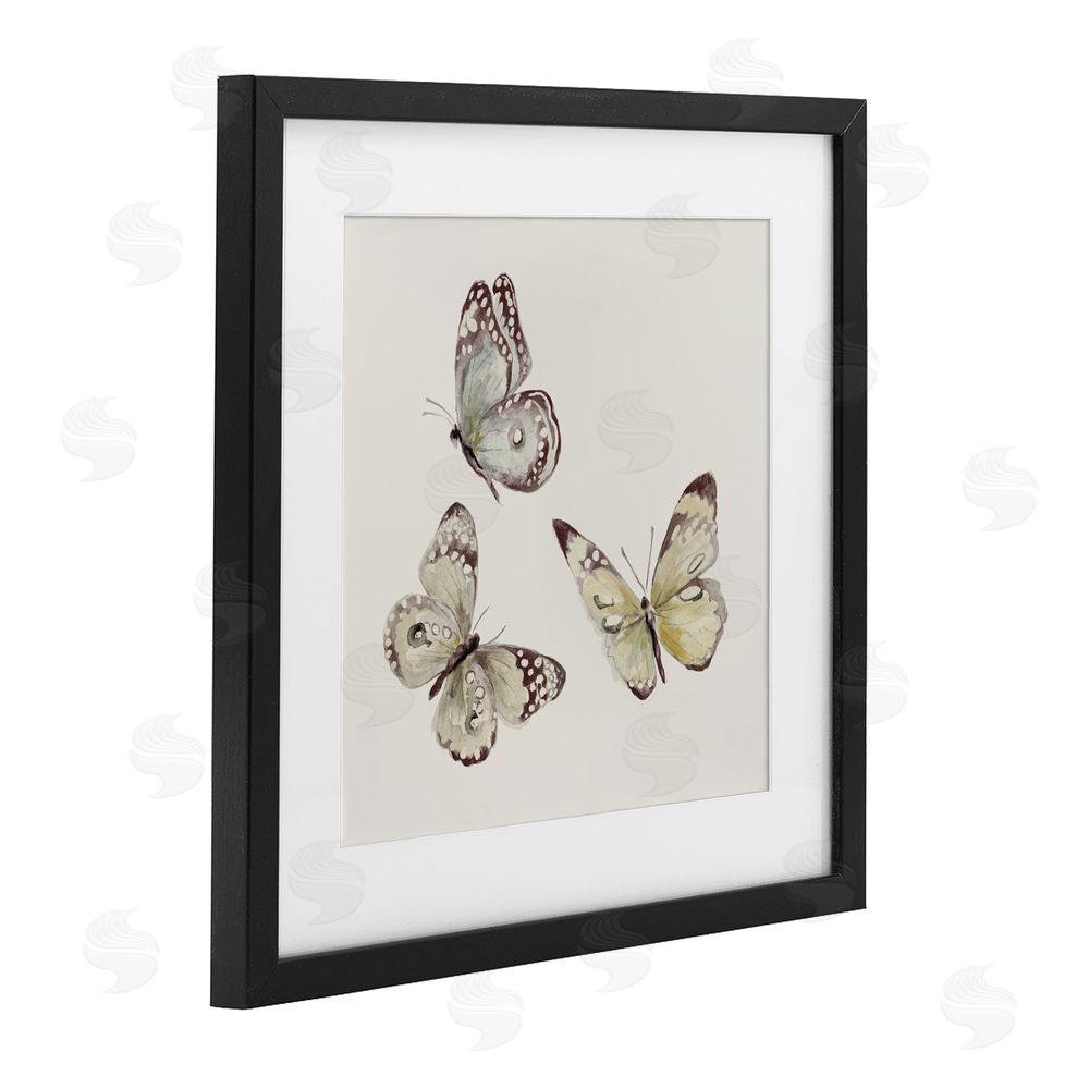 Sundance Graphics Isolated Butterflies on Beige Black Framed Print Under Glass Wall Art
