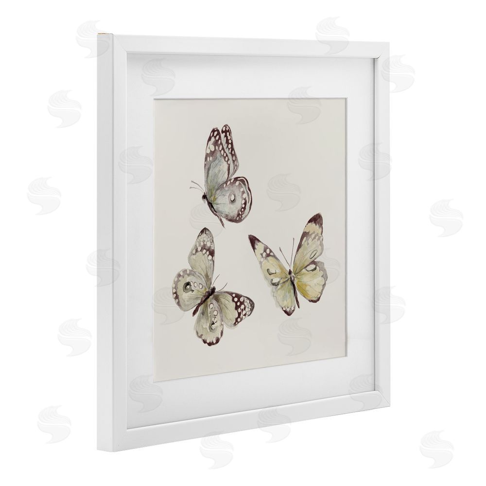 Sundance Graphics Isolated Butterflies on Beige White Framed Print Under Glass Wall Art