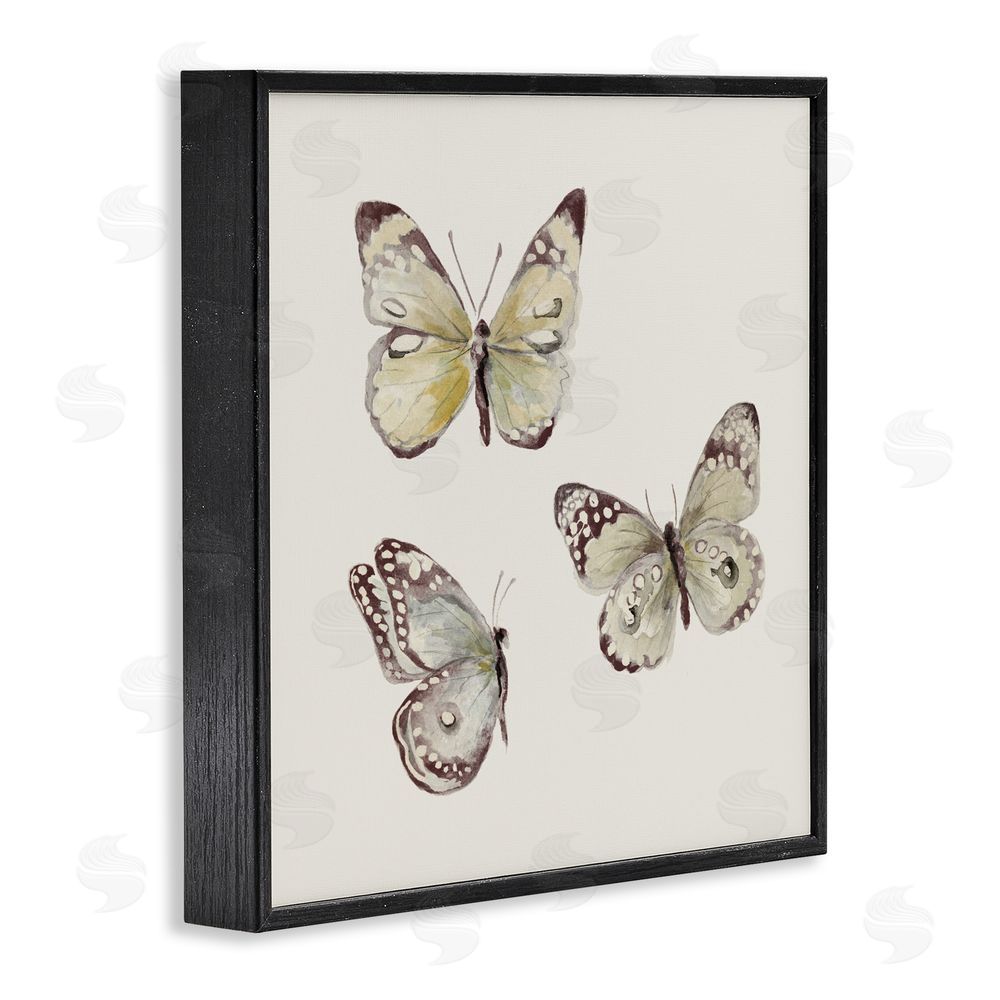 Sundance Graphics Delicate Butterflies on Beige Black Framed Giclee Wall Art Print