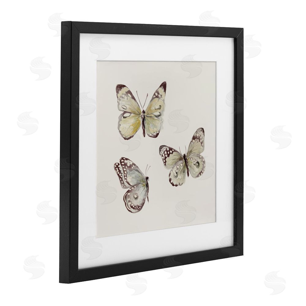 Sundance Graphics Delicate Butterflies on Beige Black Framed Print Under Glass Wall Art