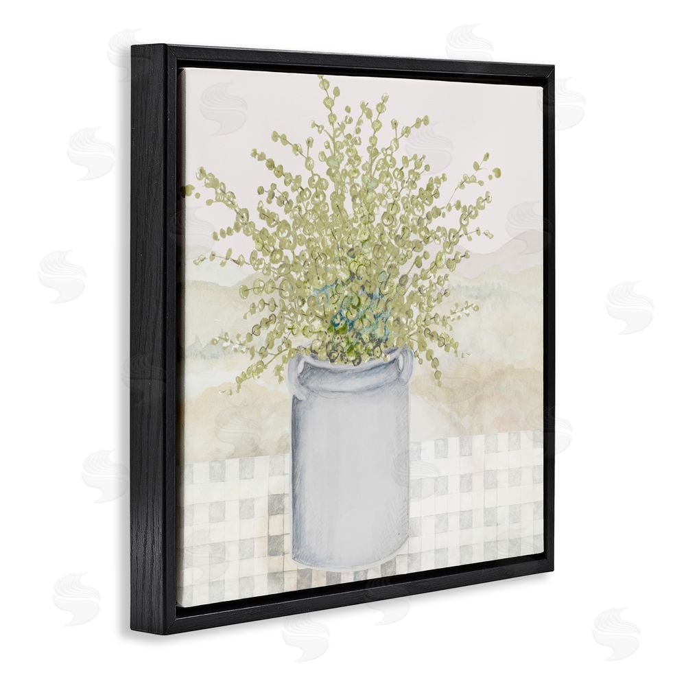 Janice Gaynor Potted Farm Herbs Black Floating Frame Canvas Wall Art Print