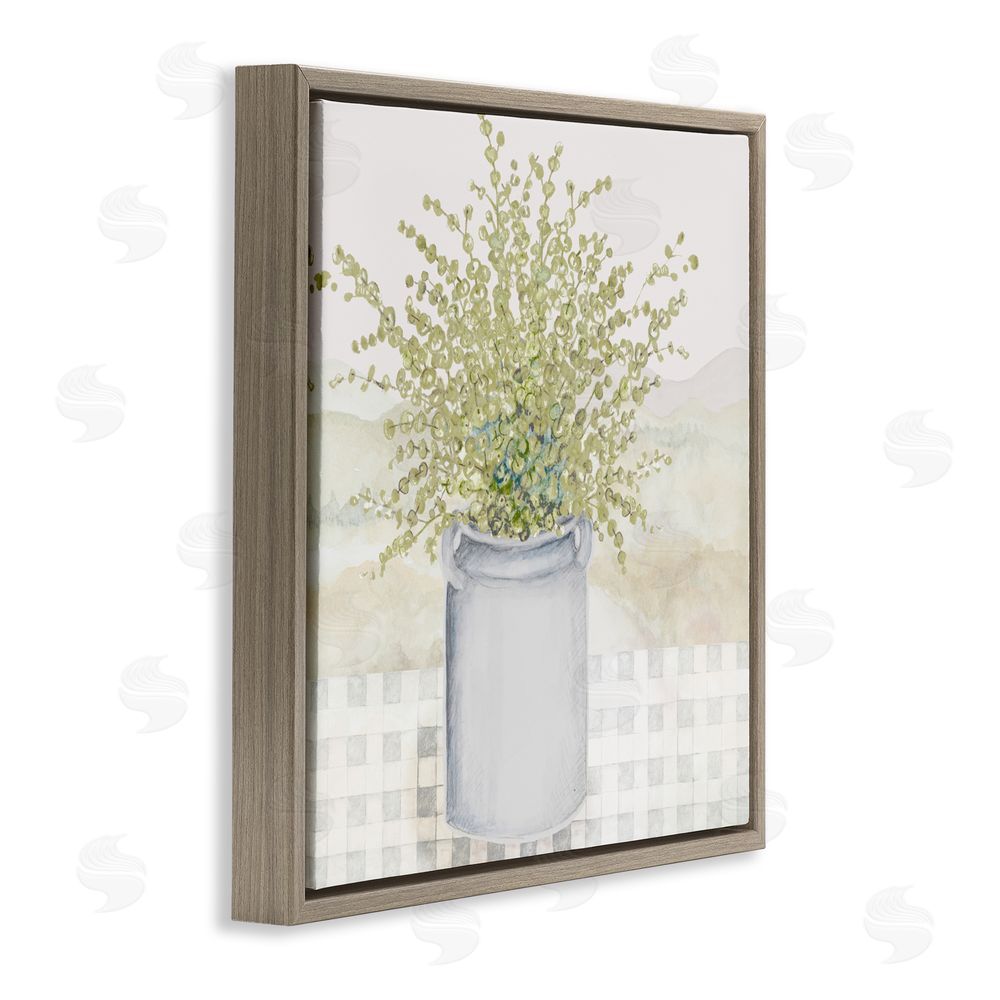 Janice Gaynor Potted Farm Herbs Brown Floating Frame Canvas Wall Art Print