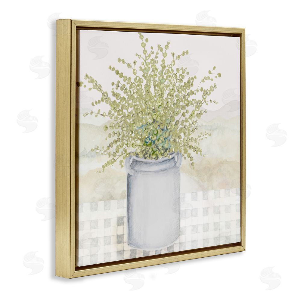 Janice Gaynor Potted Farm Herbs Gold Floating Frame Canvas Wall Art Print
