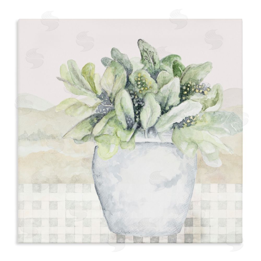Janice Gaynor Potted Farm Herbs Arrangement Stretched Canvas Wall Art Print