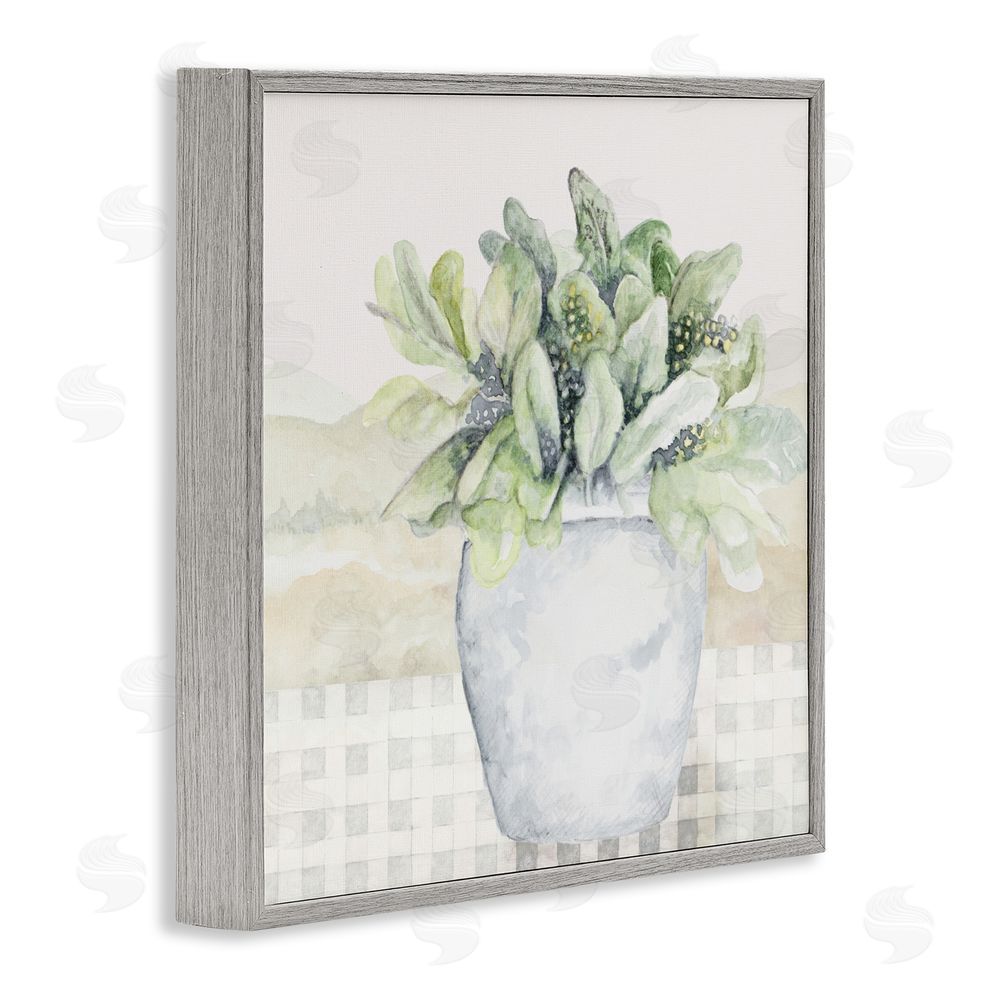 Janice Gaynor Potted Farm Herbs Arrangement Gray Framed Giclee Wall Art Print