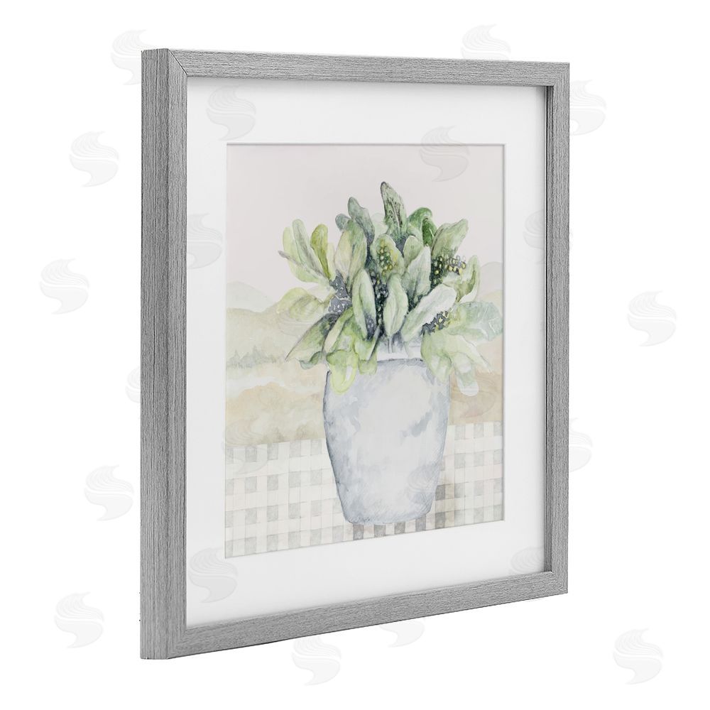 Janice Gaynor Potted Farm Herbs Arrangement Gray Framed Print Under Glass Wall Art