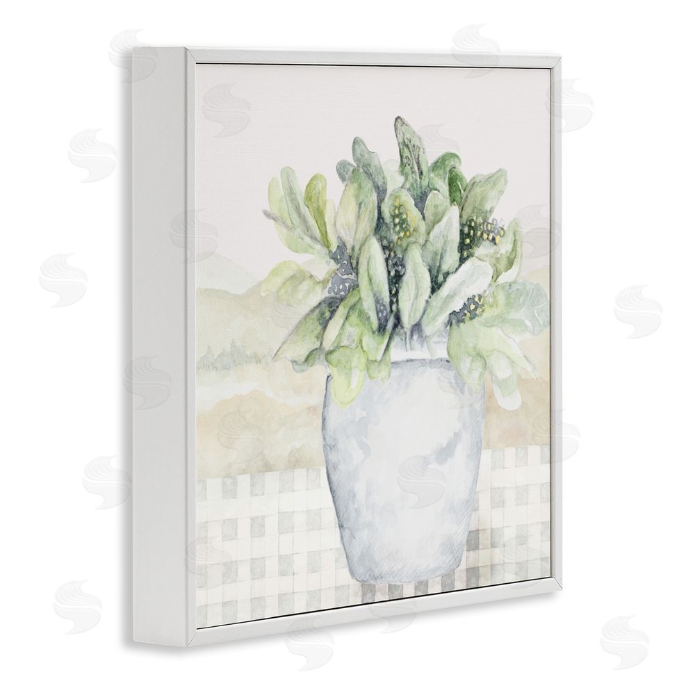 Janice Gaynor Potted Farm Herbs Arrangement White Framed Giclee Wall Art Print