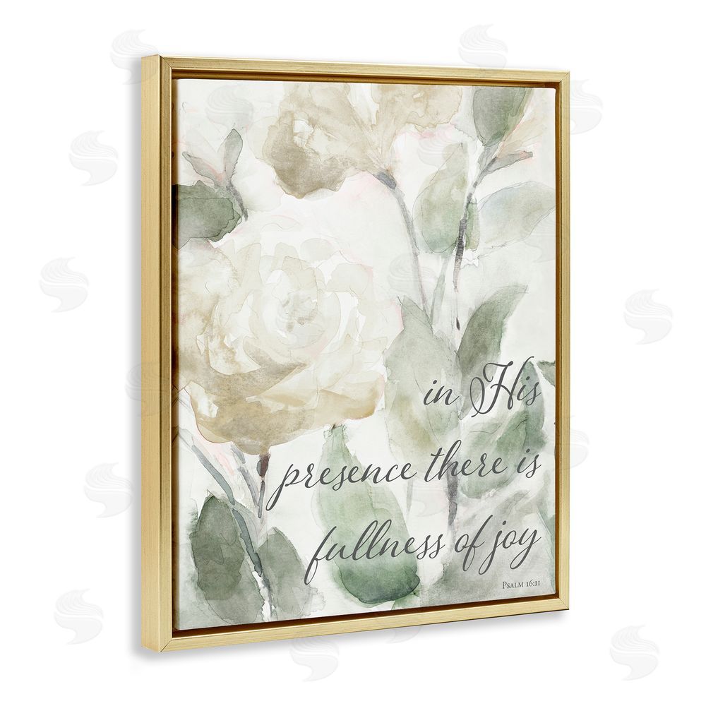 Sundance Graphics His Presence Floral Scripture Gold Floating Frame Canvas Wall Art Print