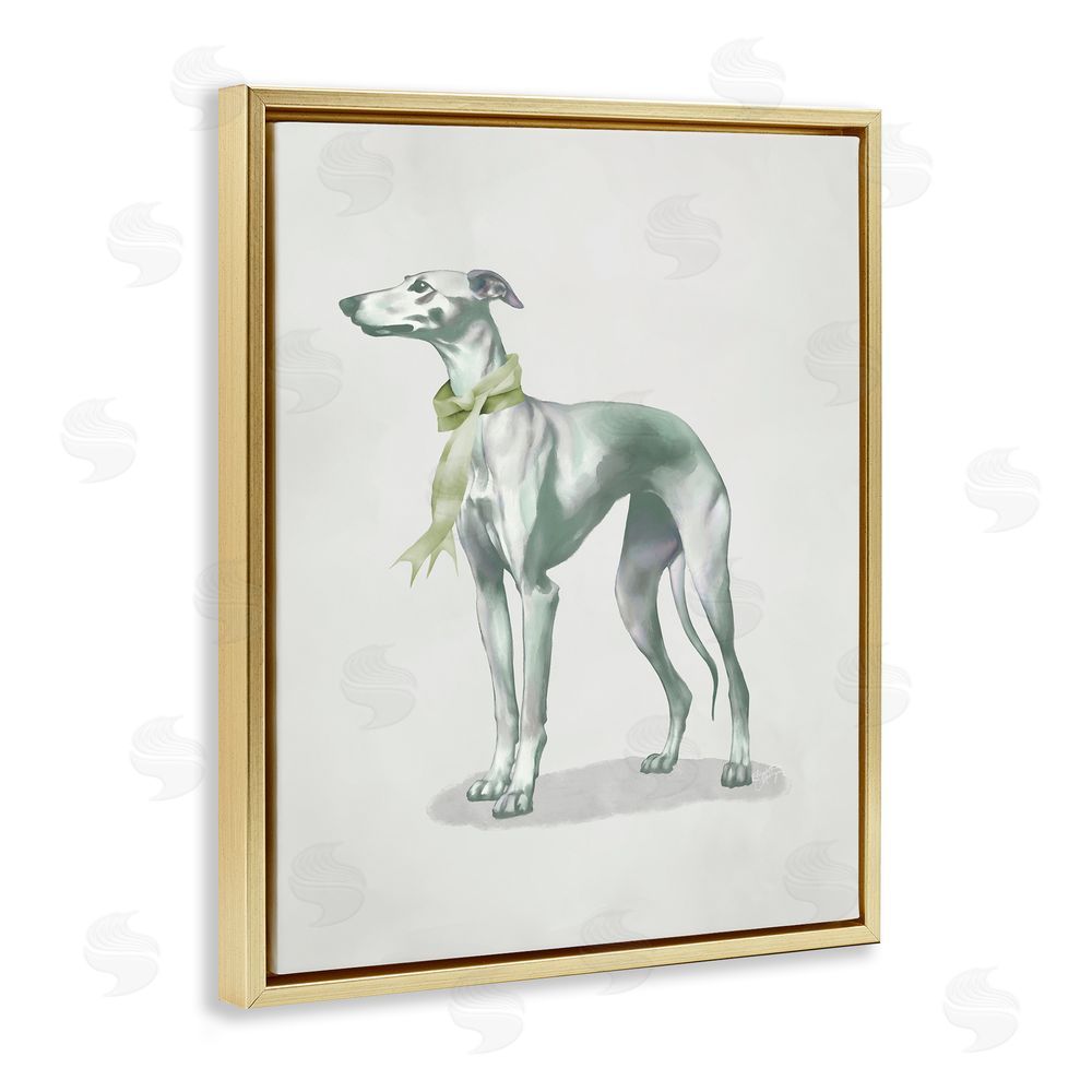 Sundance Graphics Graceful Dog & Ribbon Gold Floating Frame Canvas Wall Art Print