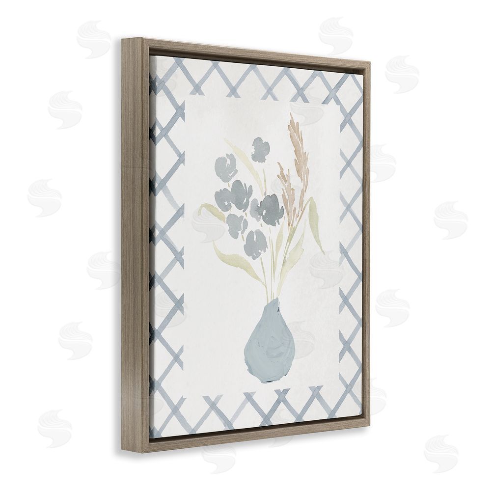 Sundance Graphics Muted Blue Anna Bouquet Brown Floating Frame Canvas Wall Art Print