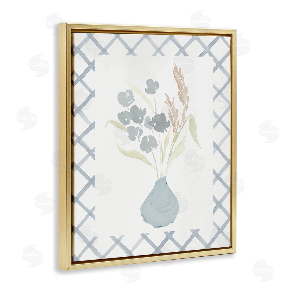 Sundance Graphics Muted Blue Anna Bouquet Gold Floating Frame Canvas Wall Art Print