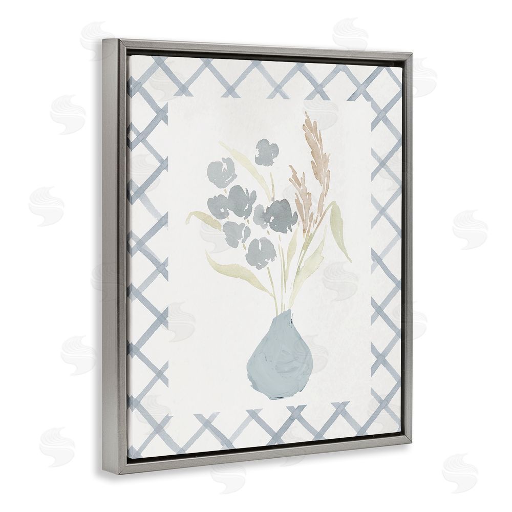 Sundance Graphics Muted Blue Anna Bouquet Gray Floating Frame Canvas Wall Art Print