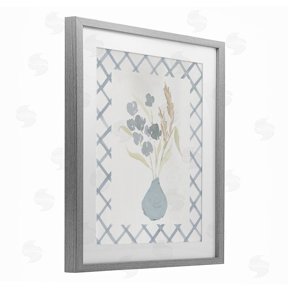 Sundance Graphics Muted Blue Anna Bouquet Gray Framed Print Under Glass Wall Art