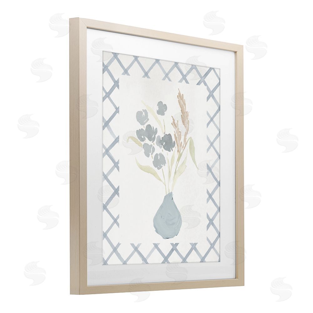 Sundance Graphics Muted Blue Anna Bouquet Birch Framed Print Under Glass Wall Art
