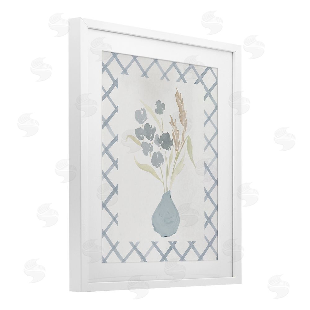 Sundance Graphics Muted Blue Anna Bouquet White Framed Print Under Glass Wall Art