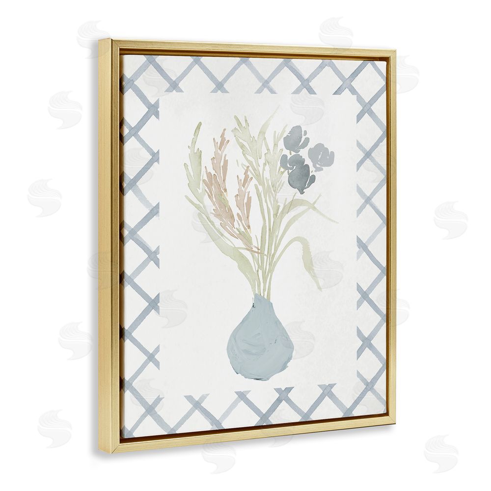 Elizabeth Medley Soft Blue Anna Bouquet Gold Floating Frame Canvas Wall Art Print