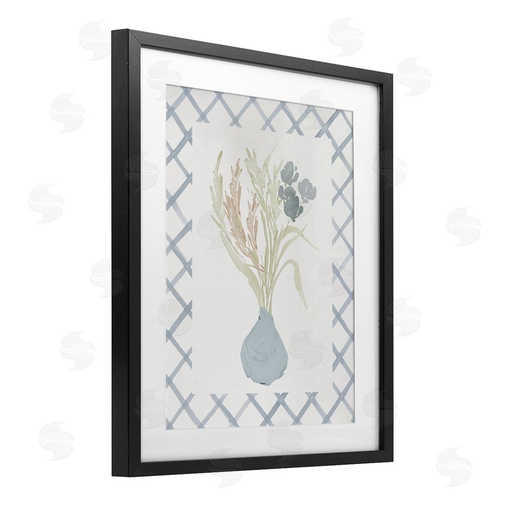 Elizabeth Medley Soft Blue Anna Bouquet Black Framed Print Under Glass Wall Art