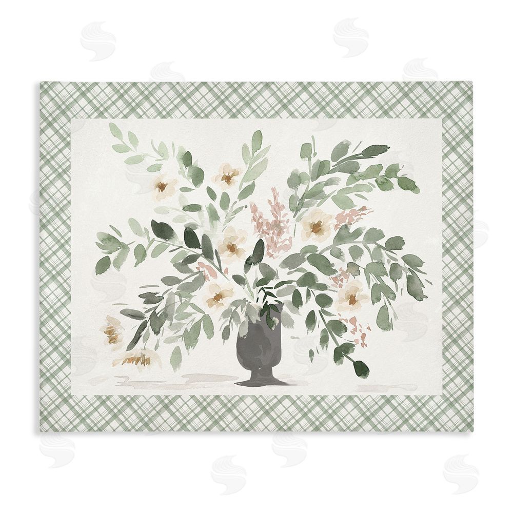Lucille Price Springtime Bouquet on Plaid Stretched Canvas Wall Art Print