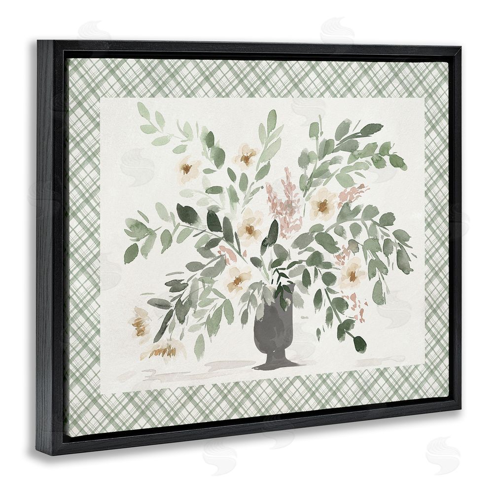 Lucille Price Springtime Bouquet on Plaid Black Floating Frame Canvas Wall Art Print
