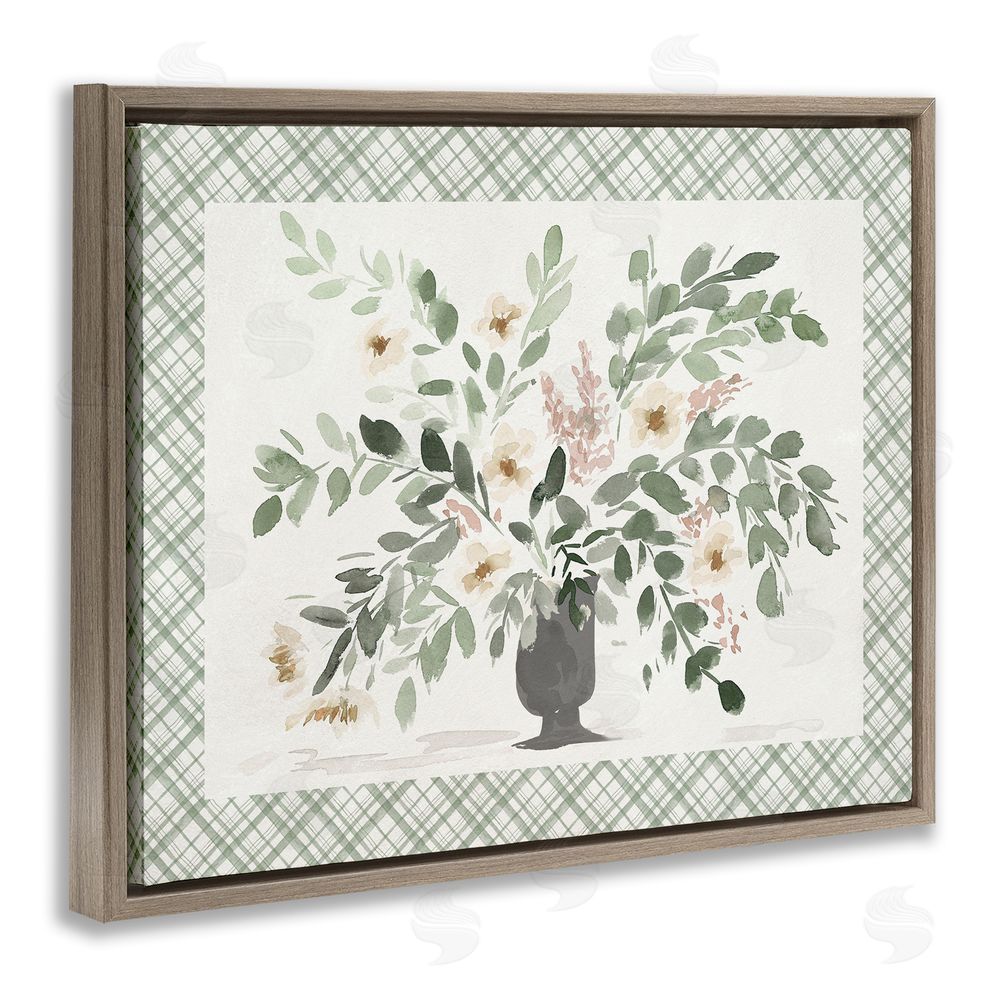 Lucille Price Springtime Bouquet on Plaid Brown Floating Frame Canvas Wall Art Print